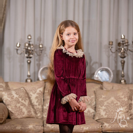 Burgundy Velvet and Lace Dress